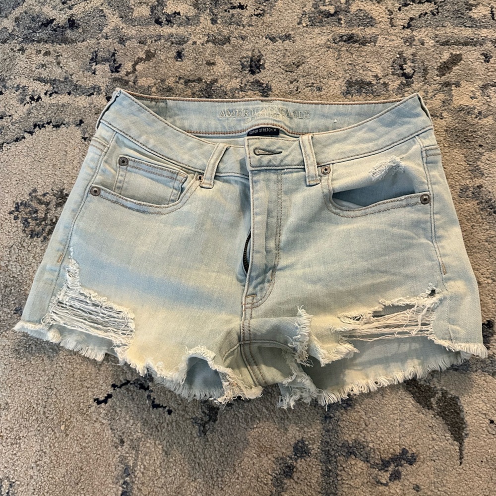 American Eagle Outfitters Distressed Light Blue Denim Shorts